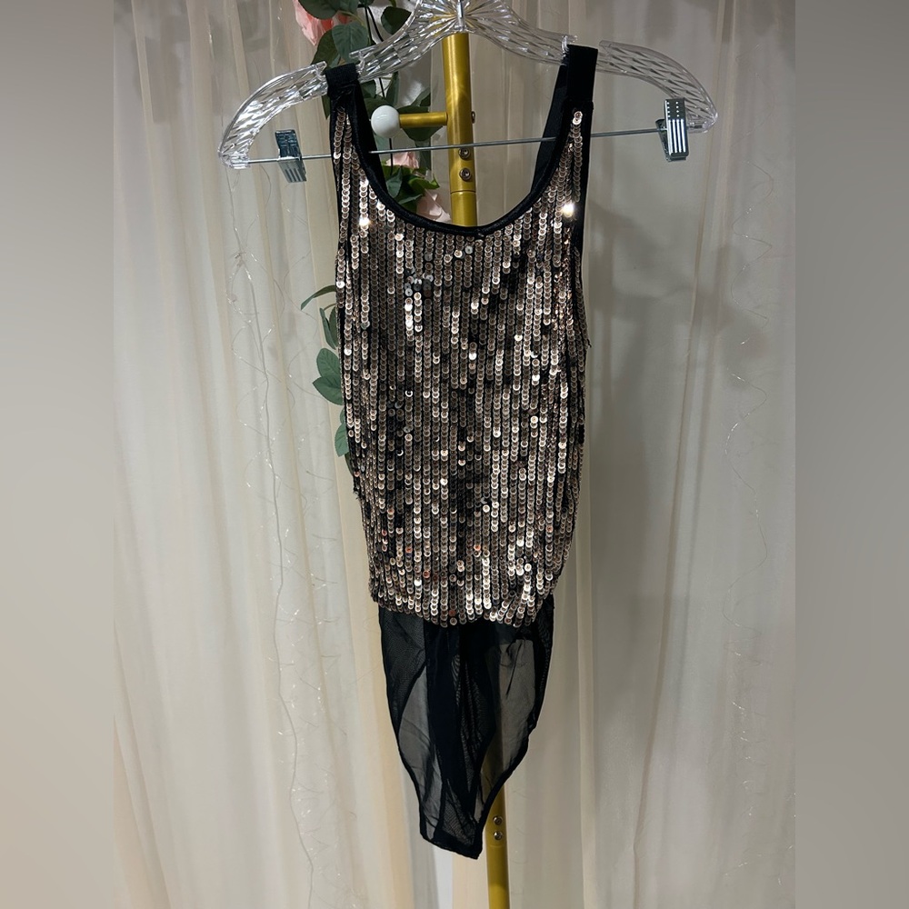 San Joy Black and Gold Sequin Top
